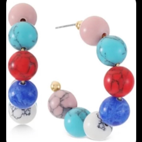 Alfani Gold-Tone Multicolor Small Stone Bead C-Hoop 1.5″ Earrings - Picture 2 of 2